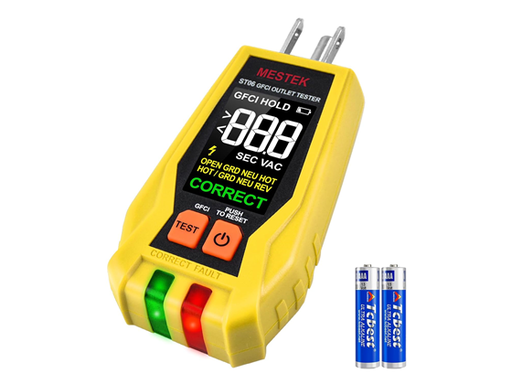 [107100] PROBADOR DE VOLTAGE MESTEK GFC CON PANTALLA LCD 120V, PARA HACER TEST AL OUTLET, DETECTA PROBELMAS COMUNES DE LOS CABLES ELECTRICOS.