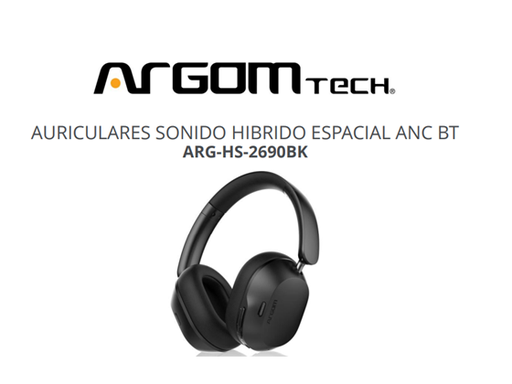 [107154] AUDIFONO ARGOM SONIDO HIBRIDO ESPACIAL ANC BT 5.4 , CANCELACION DE RUIDO ANC HIBRIDA, TIEMPO DE MUSICA/LLAMADA HASTA 70 HORAS, CONEXIÓN MULTIPUNTOS, PUERTO DE CARGA TIPO C, DIADEMA ERGONÓMICA Y AJUSTABLE, COLOR NEGRO. (ARG-HS-2690BK).