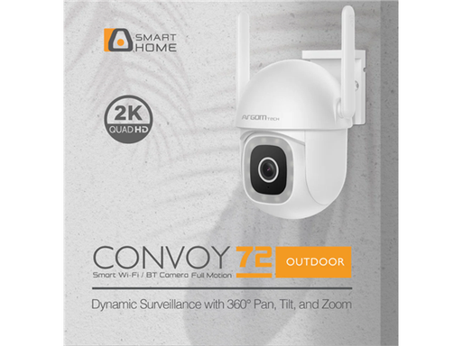 [107244] CAMARA DE VIGILANCIA  ARGOM, MODELO CONVOY 72  ARGOM CON CONEXIÓN WI-FI Y BLUETOOTH, VISION NOCTURNA EN COLOR, CON COMPATIBILIDAD DE CONTROL DE VOZ PARA AMAZON ALEXA Y GOOGLE ASSISTANT. (ARG-SV-8072WT)