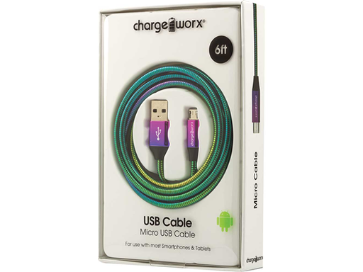 [88803] CABLE MICRO USB PARA SMARTPHONES & TABLETS, CHARGEWORX, 6FT, ARCOIRIS (CX4837IR)