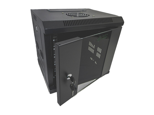 [95798] GABINETE DE PARED NETSYS, 6U, PUERTA FRONTAL CON CRISTAL TEMPLADO CON CERRADURA, BLACK, PANELES LATERALES VENTILADOS, 1 RANURA ABANICO, 10" ALTURA, 370MM ANCHO Y 330MM PROFUNDIDAD (NET-77062110)