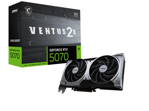 [107295] TARJETA DE VIDEO MSI GEFORCE RTX 5070 VENTUS 2X OC, PCI EXPRESS GEN 4, 2542 MHZ, 28 GBPS, 12GB GDDR6, 192-BIT, 16 PIN CONNECTOR, DISPLAYPORT X 3 (V2.1B), HDMI X 1(SUPPORTS 4K @ 480HZ - 8K @ 120HZ AS SPECIFIED IN HDMI 2.1B) POWER SUPPLY RECOMENDADO 600W