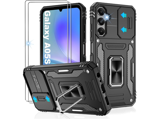 [107420] COVER GRITUP PARA SAMSUNG GALAXY A05S 4G, PROTECTOR PARA CAMARAS, SOPORTE GIRATORIO, A PRUEBA DE GOLPES, INCLUYE 2 PROTECTOR DE PANTALLA.