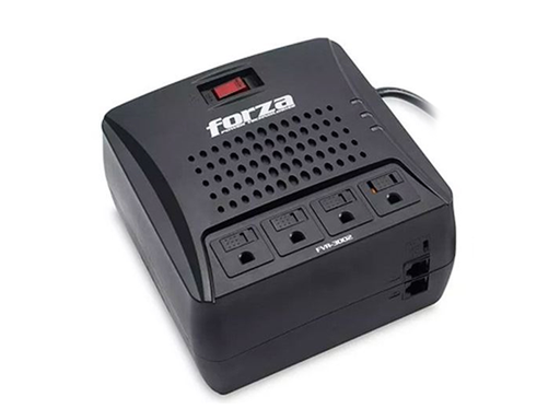 [107461] REGULADOR DE VOLTAJE FORZA 3000VA, REGLETA DE 4XTOMAS 110V/1500W/900J, 2XRJ11/RJ45(IN,OUT), INDICADORES LED DE ESTADO, TEMPORIZADOR (2/10/30 SEGUNDOS), FVR-3001.