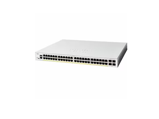 [107518] SWITCH CISCO CATALYST SERIE 1200, DE 48 PUERTOS -4G, POE, CONMUTADOR ETHERNET ADMINISTRABLE - GIGABIT ETHERNET - 10/100/1000BASE-T, 1000BASE-X - COMPATIBLE CON 3 CAPAS - 4 RANURAS SFP - CONSUMO DE ENERGÍA DE 451,95 W - PRESUPUESTO DE POE DE 375 W - PAR TRENZADO, FIBRA ÓPTICA.