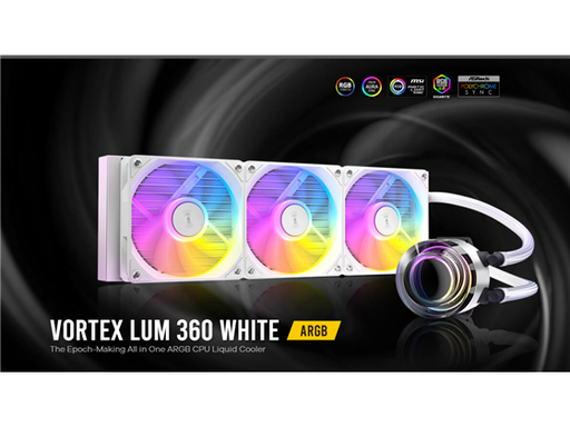 [107903] ABANICO ANTEC VORTEX LUM 360 ARGB. SET DE TRES VENTILADORES ARGB DE 120MM. COLOR BLANCO. ILUMINACIÓN ARGB PERSONALIZABLE Y SINCRONIZABLE CON PLACA BASE. RODAMIENTOS HIDRÁULICOS. ALTO FLUJO DE AIRE Y PRESIÓN ESTÁTICA. INCLUYE CONTROLADOR ARGB.