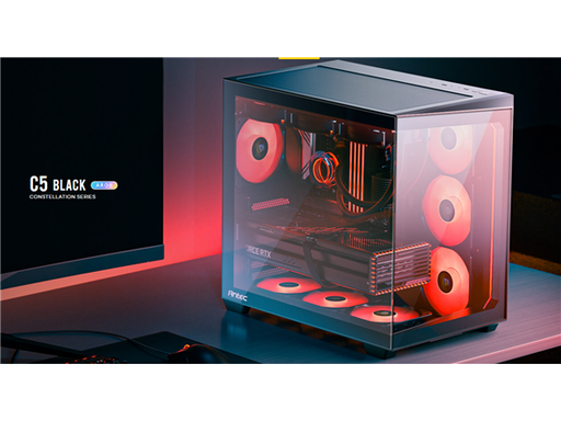 [107887] CASE GAMING ANTEC C5 ARGB CONSTELLATION SERIES MID-TOWER. COLOR NEGRO. DISEÑO DE DOBLE CÁMARA PARA GESTIÓN DE CABLES Y REFRIGERACIÓN ÓPTIMA. PANELES FRONTAL Y LATERAL DE VIDRIO TEMPLADO PARA VISTA PANORÁMICA DE 270°. SOPORTA PLACAS BASE E-ATX, ATX, MICRO-ATX E ITX. INCLUYE DOS VENTILADORES ARGB DE 140MM PREINSTALADOS EN EL COSTADO. CONECTIVIDAD FRONTAL: DOS PUERTOS USB 3.0, UN PUERTO USB TIPO-C Y UN PUERTO DE AUDIO HD. GESTIÓN DE CABLES: 90MM EN LA CÁMARA TRASERA. ALTURA MÁXIMA DISIPADOR CPU: 175MM. LONGITUD MÁXIMA GPU: 440MM. CAPACIDAD PARA CUATRO UNIDADES DE 3.5" Y CINCO DE 2.5". FUENTE DE PODER ATX (HASTA 240MM). FILTROS DE POLVO REMOVIBLES SUPERIOR, INFERIOR Y LATERAL.
