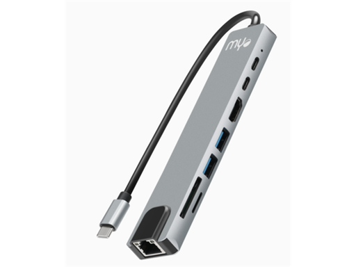 [106273] HUB USB MYO TIPO-C, 8 EN 1, USB 3.0, USB 2.0, 1X HDMI, 1X TIPO-C PD 100W, SD LECTOR. 1X RJ45.