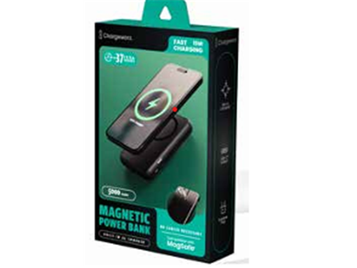 [105671] CARGADOR MOVIL (POWER BANK)  CHARGEWORX, 6,000MAH, CARGA RAPIDA, 15 W, USB-C COMPATIBLE MAGSAFE, LUZ LED, COLOR NEGRO. (CX6902BK)
