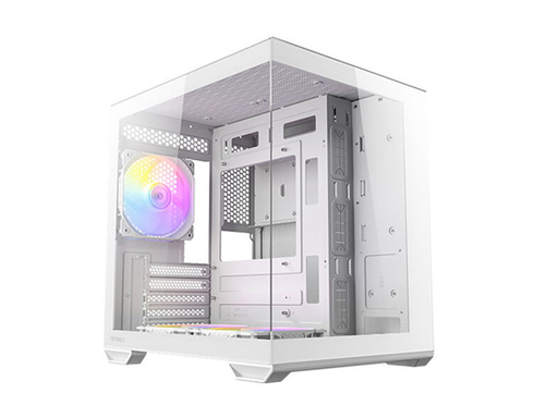 [107763] CASE GAMING ANTEC MINI-TOWER. COLOR WHITE. PLACAS BASE MICRO-ATX E ITX. DISEÑO DE DOBLE CÁMARA PARA REFRIGERACIÓN INDEPENDIENTE. PANEL FRONTAL Y LATERAL DE VIDRIO TEMPLADO PARA VISTA PANORÁMICA DE 270°. INCLUYE TRES VENTILADORES ARGB DE 120MM PREINSTALADOS (DOS INFERIORES, UNO TRASERO). CONECTIVIDAD FRONTAL: DOS PUERTOS USB 3.0, UN PUERTO USB TIPO-C (10GBPS), AUDIO/MIC COMBO. GESTIÓN DE CABLES: 45MM (IZQ) / 95MM (DER). ALTURA MÁXIMA DISIPADOR CPU: 165MM. LONGITUD MÁXIMA GPU: 325MM. UNIDAD DE 3.5", TRES DE 2.5". FUENTE ATX (HASTA 240MM). FILTROS DE POLVO SUPERIOR E INFERIOR.
