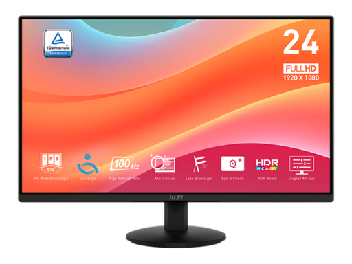 [107659] MONITOR MSI PRO MP242L, 23.8", 1X HDMI, 1X DISPLAYPORT 1.2A, 1X DC JACK, 1X HEADPHONE-OUT 100 HZ, IPS, FHD, 1920 X 1080, TECNOLOGIA EYESERGO.