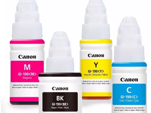 [107869] KIT DE TINTAS CANON  GI-190 (BK,C,M,Y) PARA IMPRESORAS PIXMA: G 1100 / 2100 / 3100 / G4100.