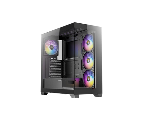 [107791] CASE GAMING ANTEC MID-TOWER. COLOR NEGRO. PANEL FRONTAL CON DISEÑO ÚNICO DE MALLA DIAMANTADA Y RAYAS PARA ALTO FLUJO DE AIRE. PANEL LATERAL COMPLETO DE VIDRIO TEMPLADO. INCLUYE TRES VENTILADORES ARGB DE 120MM PREINSTALADOS (DOS FRONTALES, UNO TRASERO). GESTIÓN DE CABLES: 20MM (IZQ) / 10MM (DER). CONECTIVIDAD FRONTAL: DOS PUERTOS USB 3.0, UN PUERTO USB 2.0, AUDIO HD Y BOTÓN DE CONTROL DE LED. SOPORTA PLACAS BASE ATX, MICRO-ATX E ITX. ALTURA MÁXIMA DISIPADOR CPU: 160MM. LONGITUD MÁXIMA GPU: 330MM. CAPACIDAD PARA DOS UNIDADES DE 3.5" Y DOS UNIDADES DE 2.5". FUENTE DE PODER ATX (HASTA 160MM CON HDD). FILTRO DE POLVO MAGNÉTICO SUPERIOR.
