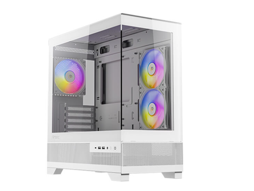 [107794] CASE GAMING ANTEC MICRO-TOWER. COLOR BLANCO. PANEL FRONTAL CON DISEÑO DE MALLA DE ALTO FLUJO. PANEL LATERAL COMPLETO DE VIDRIO TEMPLADO. INCLUYE TRES VENTILADORES ARGB DE 120MM PREINSTALADOS (DOS INFERIORES, UNO TRASERO). GESTIÓN DE CABLES: 24MM. CONECTIVIDAD FRONTAL: DOS PUERTOS USB 3.0, UN PUERTO USB 2.0 Y AUDIO HD. SOPORTA PLACAS BASE MICRO-ATX E ITX. ALTURA MÁXIMA DISIPADOR CPU: 160MM. LONGITUD MÁXIMA GPU: 330MM. CAPACIDAD PARA DOS UNIDADES DE 3.5" Y DOS UNIDADES DE 2.5". FUENTE DE PODER ATX (HASTA 160MM CON HDD). FILTRO DE POLVO MAGNÉTICO SUPERIOR.