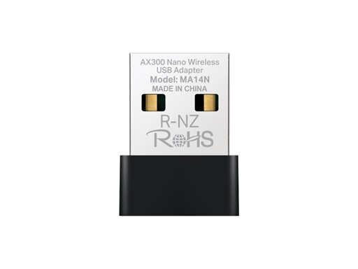 [108097] ADAPTADOR INALÁMBRICO TP-LINK MERCUSYS MA14N USB 2.0 NANO AX300 (WI-FI 6) CON MU-MIMO, INTERFAZ DE ENTRADA: 1 PUERTO USB 2.0, INTERFAZ DE SALIDA: CONEXIÓN WI-FI INALÁMBRICA BANDA ÚNICA 2.4 GHZ HASTA 287 MBPS (1024-QAM, DISEÑO NANO, DRIVER INTERNO PREINSTALADO).