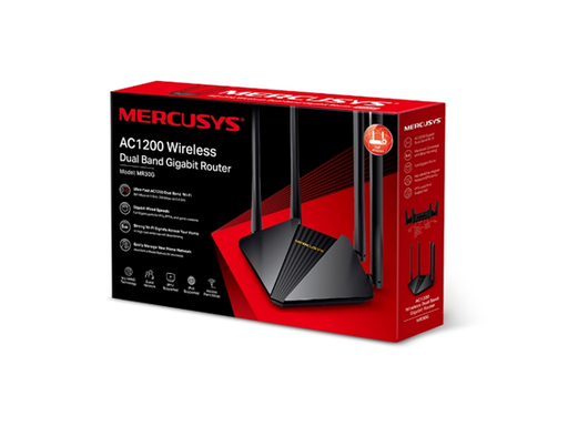 [108104] ROUTER WIRELESS TP-LINK MERCUSYS MR30G AC1200, 2.4GHZ/300?MBPS, 5GHZ/867MBPS, 1PUERTO WAN GIGABIT + 2PUERTOS LAN GIGABIT, IEEE 802.11AC/A/B/G/N, MU-MIMO, 4 ANTENAS EXTERNAS.
