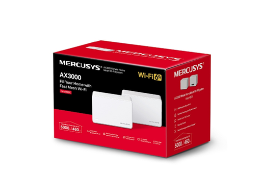 [108165] ROUTER HALO H80X (2-PACK) TP-LINK MERCUSYS, 3000 MBPS, 802.11AX, 5 GHZ, WI-FI MESH AX3000, 3 PUERTOS GIGABIT POR UNIDAD. IDEAL PARA HOGARES DE HASTA 460?M² Y CONEXIONES ESTABLES EN MÁS DE 150 DISPOSITIVOS