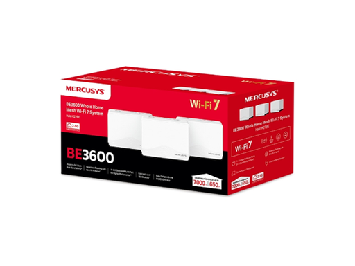 [108167] ROUTER HALO H27BE (3-PACK) TP-LINK MERCUSYS, 3600 MBPS, 802.11BE, 6 GHZ / 5 GHZ / 2.4 GHZ, WI-FI MESH BE3600, PUERTOS: 1 WAN/LAN 2.5?GBPS Y 2 PUERTOS GIGABIT POR UNIDAD. IDEAL PARA HOGARES DE HASTA 650?M² Y CONEXIONES ESTABLES EN MÁS DE 150 DISPOSITIVOS.