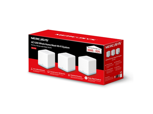[108161] ROUTER HALO H30 (3-PACK) TP-LINK MERCUSYS, 1200 MBPS, 802.11AC, 5 GHZ, WI-FI MESH AC1200, 2 PUERTOS 10/100 MBPS POR UNIDAD. IDEAL PARA HOGARES DE HASTA 260?M² Y CONEXIONES ESTABLES EN HASTA 100 DISPOSITIVOS.