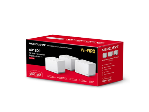 [108164] ROUTER HALO H70X (3-PACK) TP-LINK MERCUSYS, 1800 MBPS, 802.11AX, 5 GHZ, WI-FI MESH AX1800, 3 PUERTOS GIGABIT POR UNIDAD. IDEAL PARA HOGARES DE HASTA 550?M² Y CONEXIONES ESTABLES EN MÁS DE 150 DISPOSITIVOS.