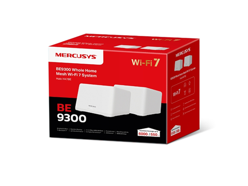 [108166] ROUTER HALO H47BE (2-PACK) TP-LINK MERCUSYS, 9214 MBPS, 802.11BE, 6/5/2.4 GHZ, WI-FI 7, MESH BE9300, 3 PUERTOS 2.5G WAN/LAN POR UNIDAD. IDEAL PARA HOGARES DE HASTA 550?M² Y CONEXIONES ESTABLES EN MÁS DE 200 DISPOSITIVOS.