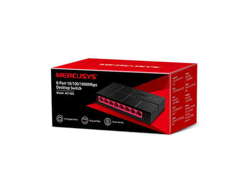 [108156] SWITCH 8 PUERTOS TP-LINK MERCUSYS MS108G, NO ADMINISTRABLE/DESKTOP, 8 PUERTOS GIGABIT (10/100/1000?MBPS), PLUG & PLAY, DISEÑO ULTRA-COMPACTO, GREEN ETHERNET (AHORRO DE ENERGÍA HASTA 82?%)