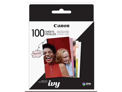 [108444] PAPEL FOTOGRAFICO ADHESIVO CANON PARA IVY 2 ZINK, 2X3 PULGADAS, PAQUETE DE 100 HOJAS