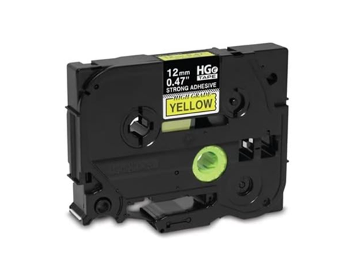 [108506] CINTA BROTHER HGES6315PK 0.47", ADHESIVO EXTRA FUERTE, TEXTO NEGRO SOBRE AMARILLO, 0.47" X 26.2' – COMPATIBLE CON IMPRESORAS P-TOUCH, PAQUETE CON 5 CINTAS, IDEAL PARA SUPERFICIES DIFÍCILES, RESISTENTE AL AGUA, QUÍMICOS, ABRASIÓN Y TEMPERATURAS EXTREMAS.