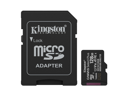 [108747] MEMORIA MICROSD 128GB KINGSTON, CLASE 10 UHS-1, A1, INCLUYE ADAPTADOR SD.