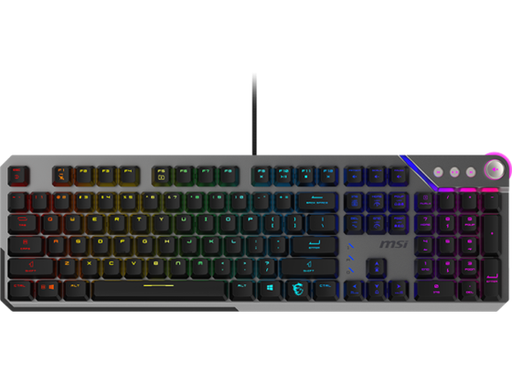[108760] TECLADO MSI STRIKE 600 SILENT US, GAMING, SWITCHES MECANICOS SILENCIOSOS, USB 2.0, CABLE 1.8M, LED RGB,  RUEDA DE VOLUMEN, IDIOMA INGLES, WINDOWS 10, COLOR GRIS/NEGRO