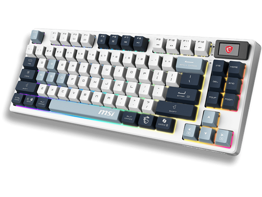 [108758] TECLADO MSI FORGE GK600 TKL W SKY US, WIRELESS 2.4 GHZ, SWITCHES MECANICO LINEAL, CABLE 1.8M (USB 2.0), LED RGB, 26 TECLAS ANTI-GHOSTING, IDIOMA INGLES, WINDOWS 11/MACOS 11, COLOR BLANCO/AZUL