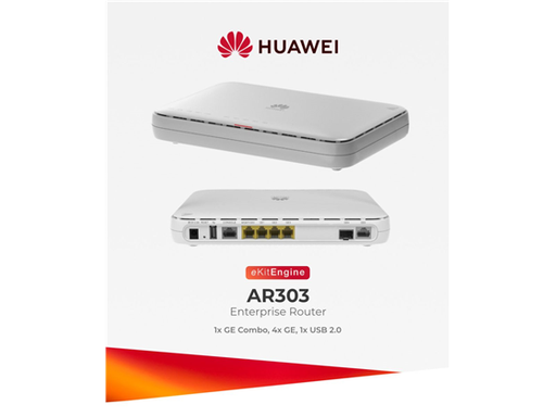 [108871] ROUTER EMPRESARIAL HUAWEI AR303 - 1 X GE WAN, 4 X GE LAN, 1 X USB, 1 X PUERTO DE CONSOLA, HASTA 200 USUARIOS, NO WIFI, IP20