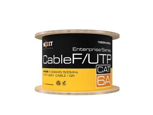 [108916] ROLLO DE CABLE F/UTP NEXXT, CAT6A FOIL, 1000 PIES, 23 AWG, 100% COBRE, CHAQUETA TIPO LSZH, 4 PARES, 500HZ, GRIS.