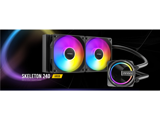[108977] ABANICO PARA CPU ANTEC SKELETON-240 ARGB (LIQUID COOLING) 240MM, INCLUYE DOS ABANICOS ARGB PWM DE 120MM HASTA 2000 RPM, DISEÑO DE LA BOMBA SKELETON-FRAME CON BASE DE COBRE, COMPATIBLE CON SOCKETS INTEL LGA 1700, 1200, 115X, SOCKET AMD AM5, AM4.