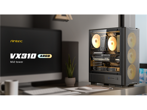 [108971] CASE GAMING ANTEC VX310 ARGB MID-TOWER. COLOR NEGRO CON UN PANEL FRONTAL COMPLETO DE MALLA DISEÑADO PARA UN ALTO FLUJO DE AIRE. CUENTA CON PANEL LATERAL DE VIDRIO TEMPLADO. INCLUYE CUATRO VENTILADORES ARGB DE 120MM PREINSTALADOS (TRES FRONTALES Y UNO TRASERO). CONECTIVIDAD FRONTAL (I/O): UN PUERTO USB 3.0, DOS PUERTOS USB 2.0, MIC Y AUDIO HD. SOPORTA PLACAS BASE ATX, M-ATX E ITX. OFRECE ESPACIO PARA DISIPADORES DE CPU DE HASTA 165MM Y TARJETAS GRÁFICAS DE HASTA 320MM.