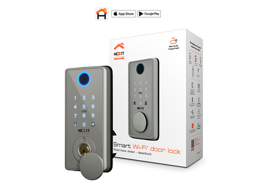 [109435] CERRADURA PARA PUERTA SMART WIFI, NEXXT, TECLADO DIGITAL, FUNCIONA CON APPLICACION, LLAVE REGULAR, LLAVE DIGITAL, LECTOR DE HUELLA, COMANDO DE VOZ, CLAVE DE ACCESO, FUNCION DE SEGURO AUTOMATICO, 4 X BATERIAS AA, IP65 RESISTENTE AL CLIMA, COLOR ACERO (STAINLESS) (NHS-D150 ST)