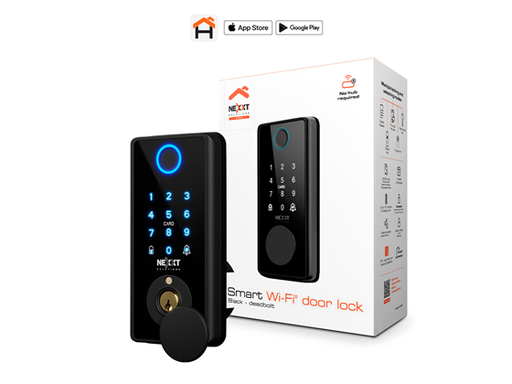 [109488] CERRADURA PARA PUERTA SMART WIFI, NEXXT, TECLADO DIGITAL, FUNCIONA CON APPLICACION, LLAVE REGULAR, LLAVE DIGITAL, LECTOR DE HUELLA, COMANDO DE VOZ, CLAVE DE ACCESO, FUNCION DE SEGURO AUTOMATICO, 4 X BATERIAS AA, IP65 RESISTENTE AL CLIMA, COLOR ACERO (STAINLESS) (NHS-D150 BK)