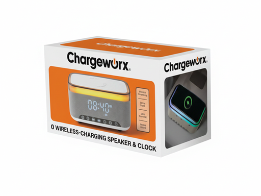 [109568] CARGADOR RELOJ ALARMA, ALTAVOZ INTELIGENTE INALÁMBRICO CHARGEWORX CARGA PARA SMARTPHONES, SMARTWATCH Y IPODS, CARGA 15W, LUZ RGB CON 7 COLORES, BLUETOOTH, COLOR BLANCO