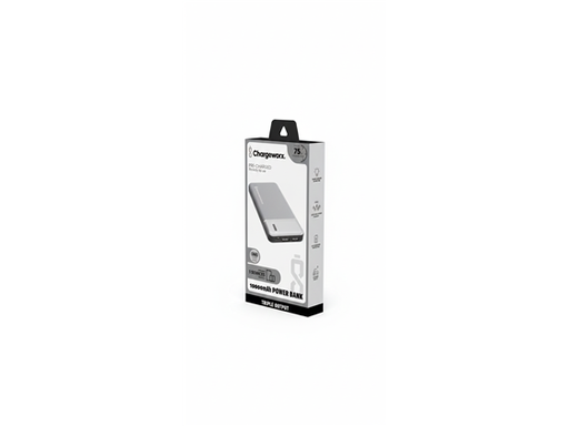 [109574] CARGADOR MOVIL (POWER BANK), CHARGEWORX 10000MAH, LED INDICATOR, SWITCH ON/OFF, 75 HR,  USB/MICRO-USB. (PLATEADO)