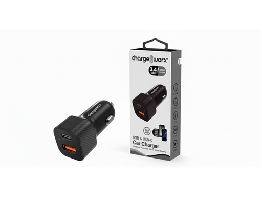 [109559] CARGADOR PARA CARRO CHARGEWORX, USB-A Y USB TYPE C, NEGRO