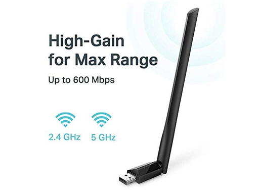 [92205] ADAPTADOR DE RED USB WIFI TP-LINK AC600 ARCHER T2U PLUS, 2.4GHZ/200MBPS, 5.0GHZ/433MBPS, 802.11AC/B/G/N, DUAL BAND, ANTENA DE ALTO ALCANCE