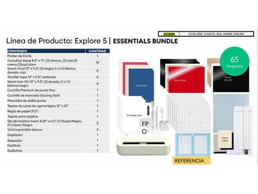 [109906] MAQUINA DE CORTE CRICUT EXPLORE 5 BI-VOLT USB-PLUG, COLOR CREMA + KIT DE HERRAMIENTAS ESSENTIAL PARA 65 PROYECTOS. CONTIENE: PLOTTER DE CORTE, CARTULINA 8.5" X 11", SMART VINYL 13" X 9.5", CUCHILLA PREMIUN PUNTA FINA, CUCHILLA DE MARCADO, MARCADOR DE DOBLE PUNTA, TAPETE DE CORTE DE AGARRE 12" X 12", REGLA DE PAPEL 9.5", TAPETE DE TARJETAS, SET DE TARJETAS 4.25" X 5.5", VIVIL IMPRIMIBLE BLANCO, DEPILADOR, RASPADOR, ESPATULA, GUILLOTINA.