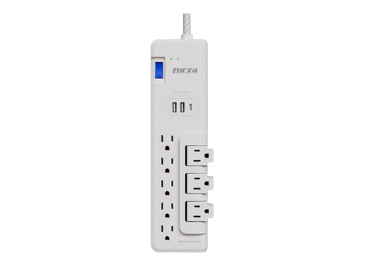 [109959] PROTECTOR DE TENSIÓN REGLETA CON CAPACIDAD DE CARGA DE  1625W Y NIVEL DE PROTECCIÓN DE 2700 JOULES, VOLTAJE DE ENTRADA 110V/220V, EQUIPADO CON 8 SALIDAS NEMA 5-15R Y ENTRADA NEMA 5-15P TIPO PLANA. CUENTA CON INDICADOR LED DE ESTADO PARA UNA SUPERVISIÓN FÁCIL Y RÁPIDA. IDEAL PARA PROTEGER EQUIPOS ELECTRÓNICOS Y DE OFICINA ANTE VARIACIONES DE TENSIÓN.