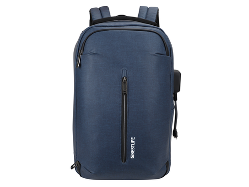 [110098] BULTO PARA LAPTOP  BESTLIFE 15.6" TIPO MOCHILA, IMPERMEABLE, CONECTOR RETRACTIL 3 EN 1 CON USB, USB-C Y LIGHTNING, COMPARTIMENTO PRINCIPAL ANTIRROBO, BOLSILLOS DELANTEROS Y BOLSILLO OCULTO,  NAVY