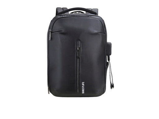[110097] BULTO PARA LAPTOP  BESTLIFE 15.6" TIPO MOCHILA, IMPERMEABLE, CONECTOR RETRACTIL 3 EN 1 CON USB, USB-C Y LIGHTNING, COMPARTIMENTO PRINCIPAL ANTIRROBO, BOLSILLOS DELANTEROS Y BOLSILLO OCULTO,  NEGRO